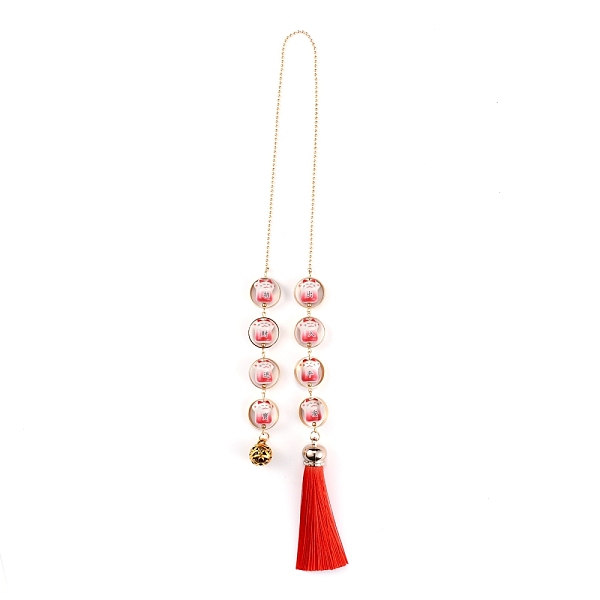 

PandaHall Porcelain Pendant Decoration, with Alloy, Iron Finding & Tassel, for Car Interior Decoration, Wall Decoration, Lucky Cat with..., Red