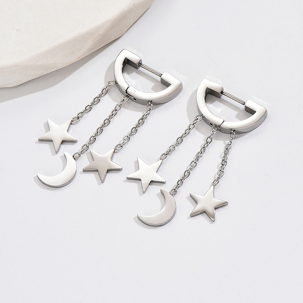 

PandaHall Exquisite metal star moon pendant earrings for daily wear women.