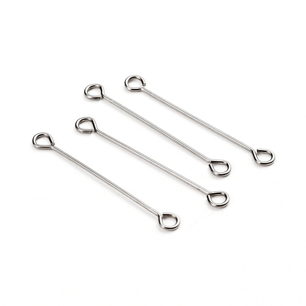 

PandaHall 304 Stainless Steel Eye Pins, Double Sided Eye Pins, Stainless Steel Color, 26.5x0.6mm, Hole: 1.5mm 304 Stainless Steel