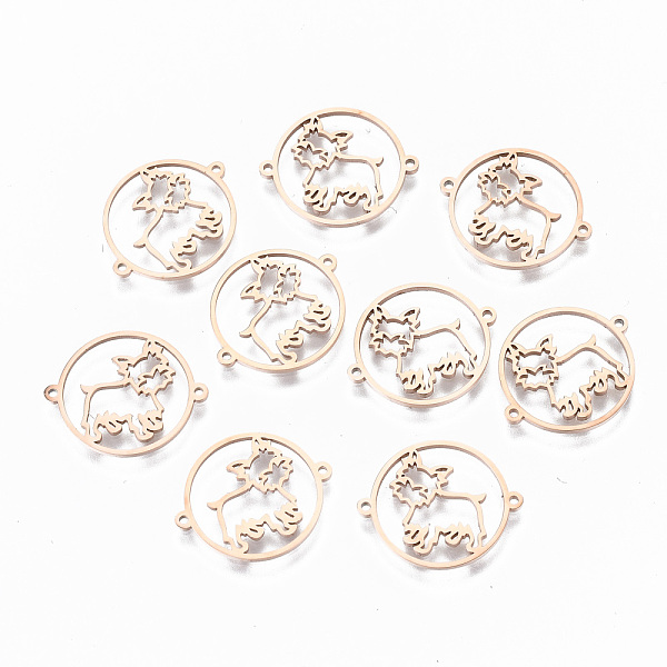 

PandaHall 304 Stainless Steel Links Connectors, Laser Cut, Flat Round with Hollow Dog, Rose Gold, 15x18x1mm, Hole: 0.8mm 304 Stainless Steel...