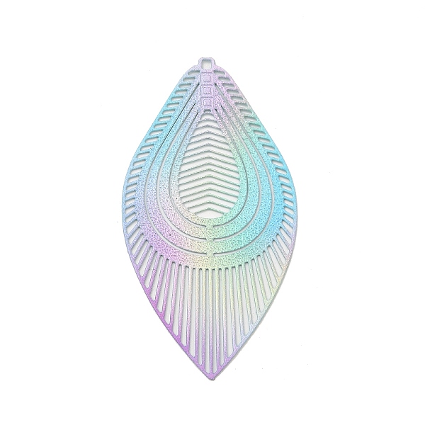 

PandaHall Spray Painted 430 Stainless Steel Big Pendants, Leaf Charm, Colorful, 50~55x27.5x0.5mm, Hole: 1.4mm 430 Stainless Steel Leaf