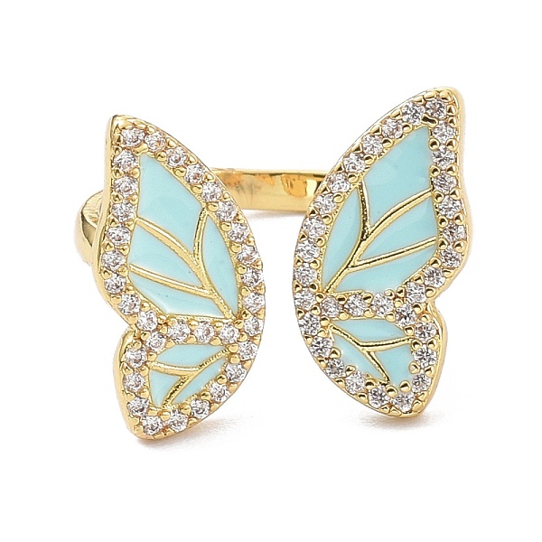

PandaHall Butterfly Clear Cubic Zirconia Wide Band Ring for Girl Women, Real 18K Gold Plated Brass Enamel Open Cuff Ring, Mixed Color, US..., Multicolor