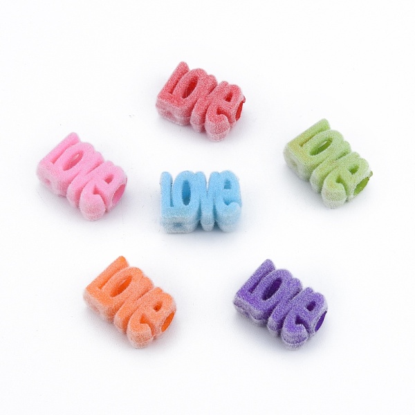 

PandaHall Opaque Resin European Beads, Large Hole Bead, Flocky Word LOVE, Mixed Color, 12x17x7mm, Hole: 5mm Resin Word Multicolor