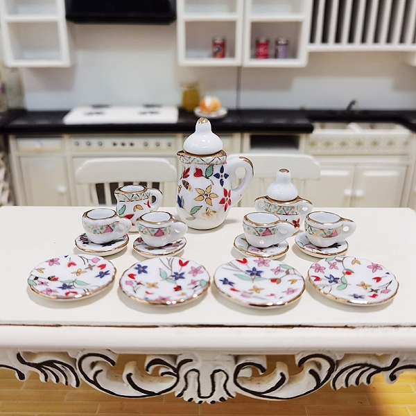 

PandaHall Mini Ceramic Tea Sets, including Teacup, Saucer, Teapot, Cream Pitcher, Sugar Bowl, Miniature Ornaments, Micro Landscape Garden...