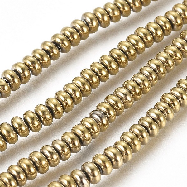 

PandaHall Non-magnetic Synthetic Hematite Beads Strands, Vacuum Plating, Rondelle, Golden Plated, 4x2mm, Hole: 1mm, about 170pcs/Strand...