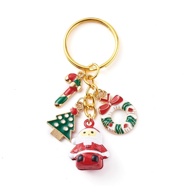 

PandaHall Baking Painted Brass Bell Father Christmas Keychain for Christmas, with Iron Split Key Rings and Alloy Enamel Pendants, Colorful...