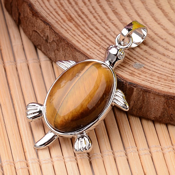 

PandaHall Tortoise Platinum Tone Brass Tiger Eye Pendants, 34x21x7mm, Hole: 5x7mm Tiger Eye Tortoise