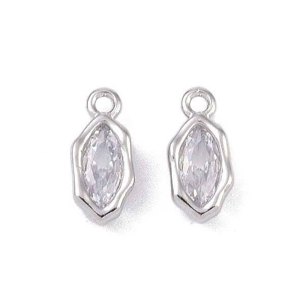 

PandaHall Brass with Glass Pendants, Oval Charms, Real Platinum Plated, 9.5x2.5x4mm, Hole: 1mm Brass+Glass Oval Clear
