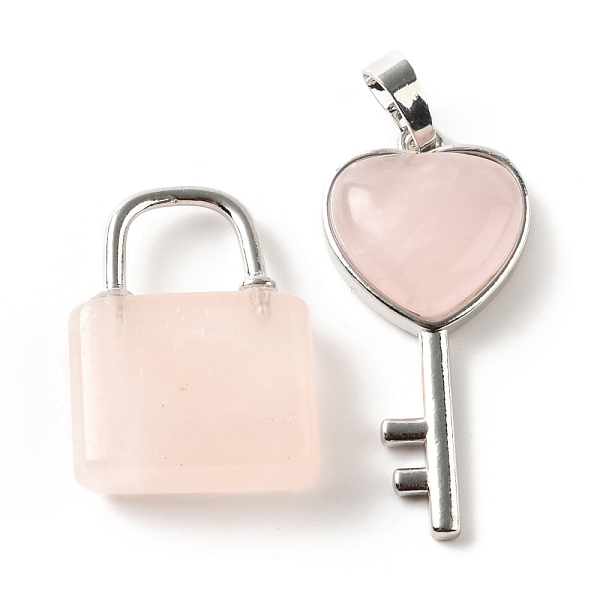 

PandaHall Natural Rose Quartz Pendants, with Platinum Tone Brass Findings, Key & Lock, 27~36.5x17~19.5x6.5~7mm, Hole: 8~9x5~9mm Rose Quartz...