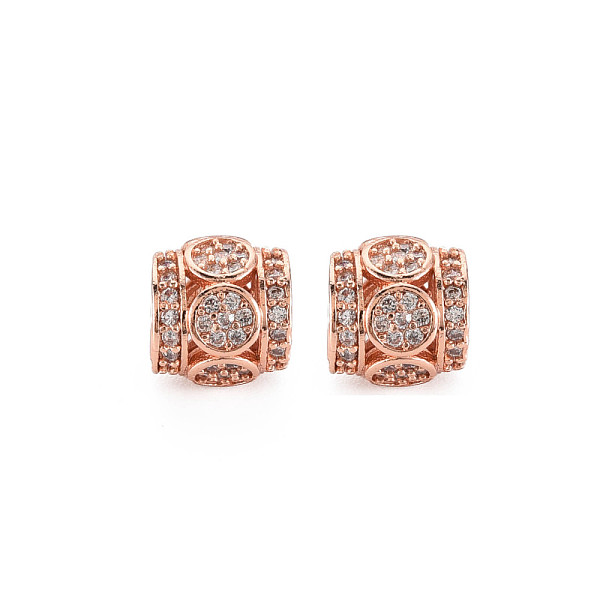 

PandaHall Brass Micro Pave Clear Cubic Zirconia European Beads, Barrel, Rose Gold, 8x8mm, Hole: 4mm Brass Barrel