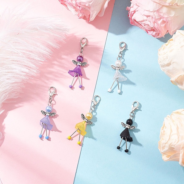 5 pièce de décorations suspendues en verre et acrylique avec ange en forme de fleur
