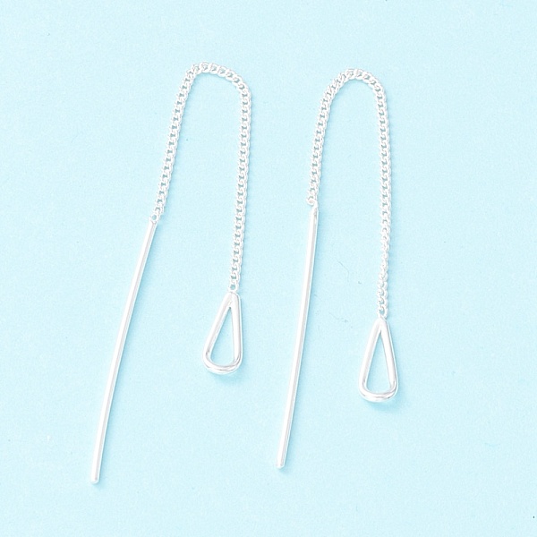 PandaHall 999 Fine Silver Long Chain Bar Dangle Stud Earrings, Teardrop Drop Earring Thread for Girl Women, Silver, 74mm, Pin: 0.8mm Fine...