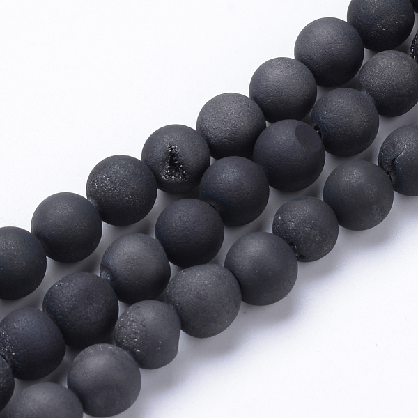 

PandaHall Electroplated Natural Druzy Geode Agate Bead Strands, Matte Style, Round, Black Plated, 8~9mm, Hole: 1mm, about 46pcs/strand, 15.3...