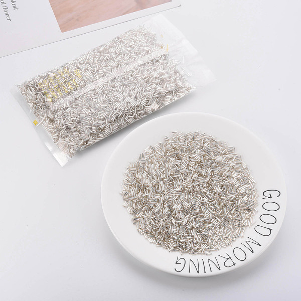 

PandaHall Plated Glass Bugle Beads, Metallic Colours, Floral White, 6x2mm, Hole: 1mm, about 10000pcs/Pound Glass