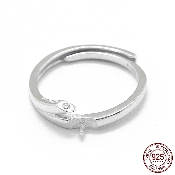 

PandaHall Adjustable Rhodium Plated 925 Sterling Silver Finger Ring Components, For Half Drilled Beads, with Cubic Zirconia, Clear, Platinum...