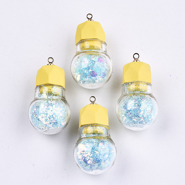 

PandaHall Opaque Resin Pendants, with Glitter Powder and Glass and Light Gold Brass Cup Pearl Peg Bails Pin Pendants, Bulb, Yellow...