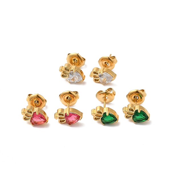 

PandaHall Rhinestone Heart with Crown Stud Earrings, Real 14K Gold Plated 304 Stainless Steel Jewelry for Women, Mixed Color, 9.5x6.5mm, Pin..., Multicolor
