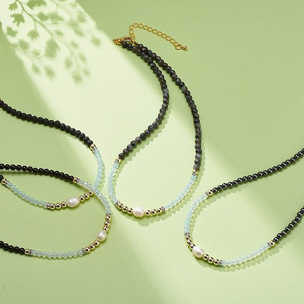 

PandaHall Gemstone & Opalite Natural Pearl Beaded Necklace for Women, 16.10 inch(40.9cm) Mixed Stone