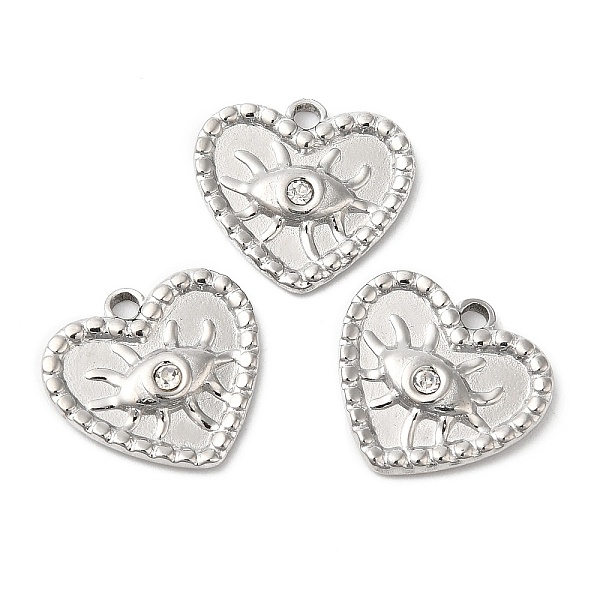 

PandaHall 304 Stainless Steel Pendants, with Crystal Rhinestone, Heart with Eye Charms, Stainless Steel Color, 15.5x14.5x2.5mm, Hole: 1.6mm...