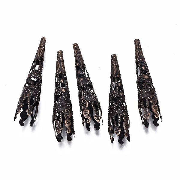 

PandaHall Iron Bead Cones, Cadmium Free & Nickel Free & Lead Free, 5-Petal, Red Copper, 41x8mm, Hole: 1mm Iron