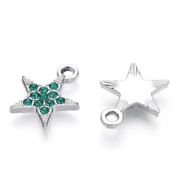 

PandaHall Platinum Plated Alloy Charms, with Rhinestones, Cadmium Free & Lead Free, Star, Emerald, 14.5x12x2.5mm, Hole: 1.8mm..., Green