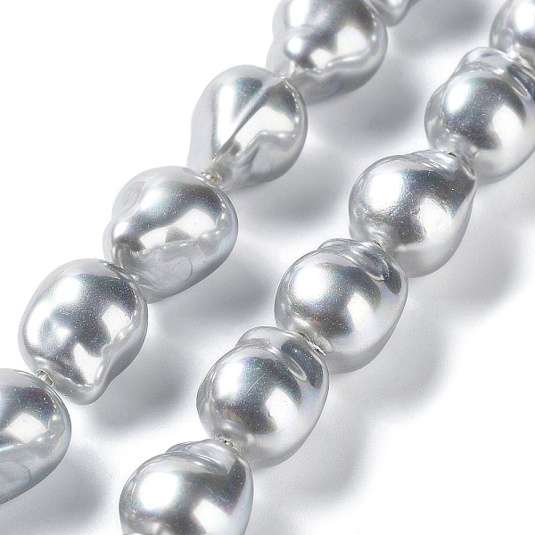PandaHall Electroplated Shell Pearl Beads Strands, Nuggets, Silver, 15x12~12.5x12~12.5mm, Hole: 1mm, about 27pcs/strand, 15.75~15.94 inch...