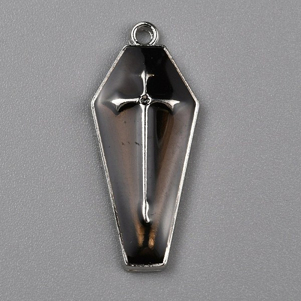 

PandaHall Halloween Theme Alloy Enamel Pendants, Coffin with Cross Charm, Platinum, Black, 26x11x3mm, Hole: 1.2mm Alloy+Enamel Others Black
