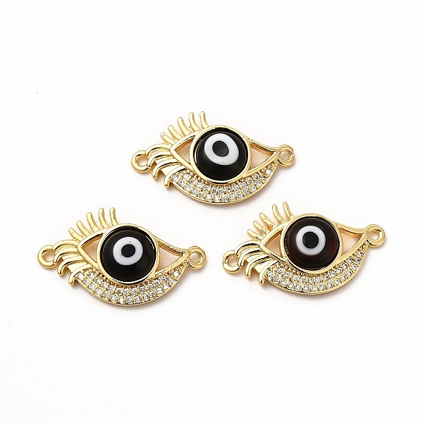 

PandaHall Rack Plating Real 18K Gold Plated Brass Micro Pave Clear Cubic Zirconia Connector Charms, Eye Links with Handmade Lampwork..., Black