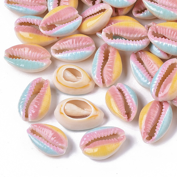 

PandaHall Printed Natural Cowrie Shell Beads, No Hole/Undrilled, Rainbow Style, Colorful, 18~21x12~15x7mm Cowrie Shell Shell Shape
