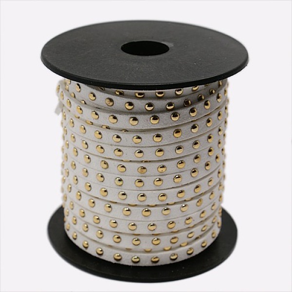 

PandaHall Golden Aluminum Studded Faux Suede Cord, Faux Suede Lace, White, 5x2mm, about 20yards/roll Faux Suede+Rivet White