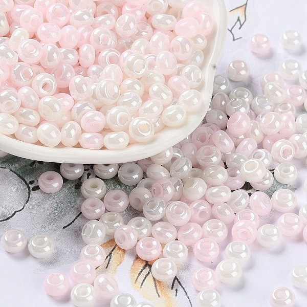 

PandaHall Glass Seed Beads, Opaque Colours Luster, Round, Misty Rose, 5~5.5x3~3.5mm, Hole: 1.5~1.6mm, about 3488pcs/pound Glass