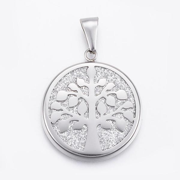 

PandaHall 304 Stainless Steel Pendants, with Glitting Cloth, Tree of Life, WhiteSmoke, Stainless Steel Color, 34x30x4mm, Hole:10x4mm 304..., White