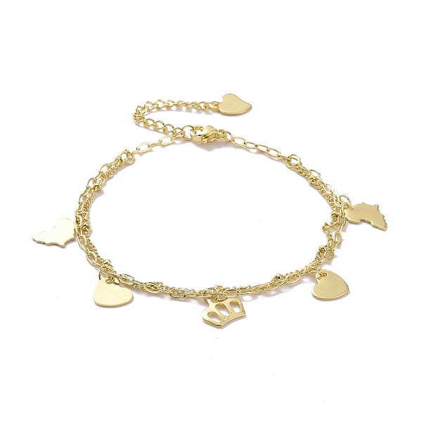 

PandaHall 304 Stainless Steel Double Chains Multi-strand Bracelets, Heart & Crown & Map 201 Stainless Steel Charm Bracelet for Women, Golden...