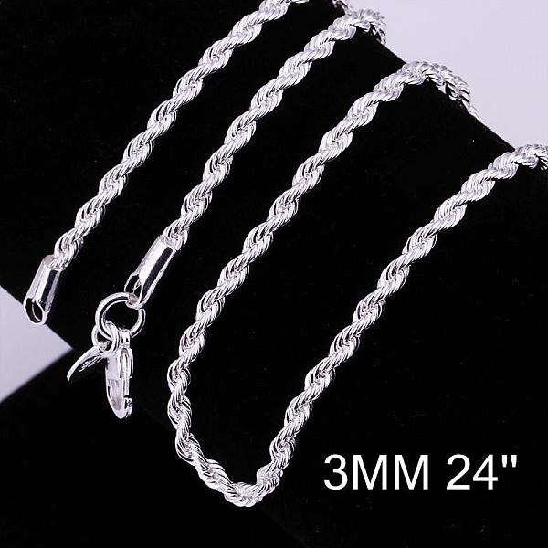 

PandaHall Brass Rope Chain Necklaces, with Lobster Claw Clasps, Silver Color Plated, 24 inch, 3mm Brass