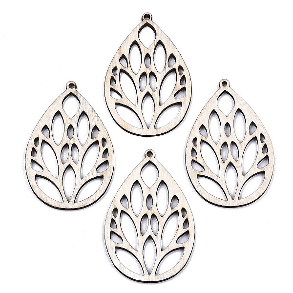 

PandaHall Undyed Natural Wooden Big Pendants, Laser Cut Shapes, Teardrop, Antique White, 59x38.5x2mm, Hole: 2mm Wood Teardrop