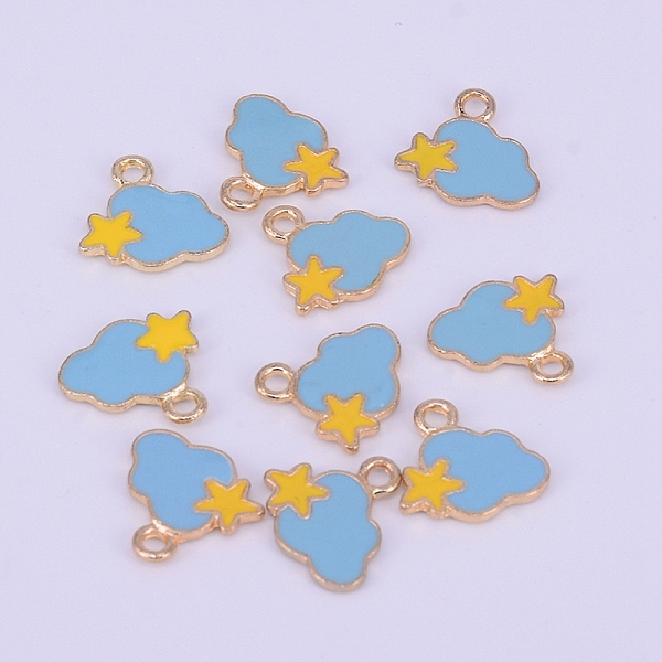 

PandaHall Alloy Enamel Pendants, Cloud and Star, Golden, Sky Blue, 16x17x2mm, Hole: 2mm Alloy+Enamel Cloud Blue