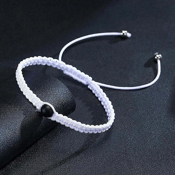 

PandaHall Natural Obsidian Bead Braided Bead Bracelets, Adjustable Polyester Cord Bracelets for Women Men, 6-1/4 inch(16cm) Obsidian Round..., Black