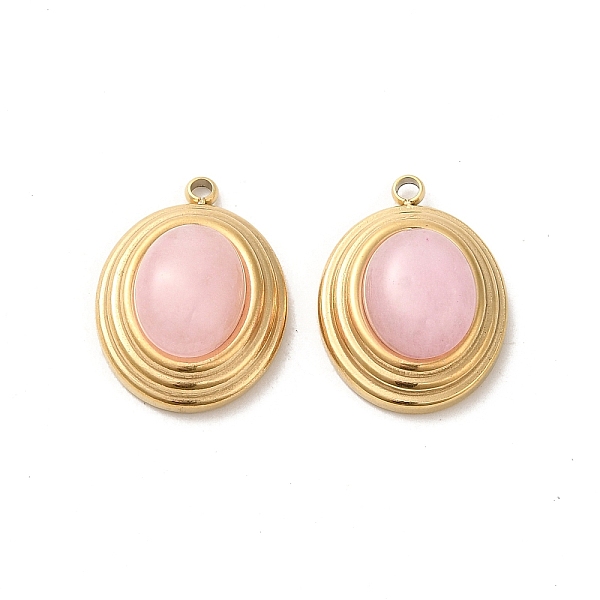

PandaHall Natural Rose Quartz Pendants, 304 Stainless Steel Oval Charms, Real 14K Gold Plated, 18.5x13.5x8mm, Hole: 1.4mm Rose Quartz Oval