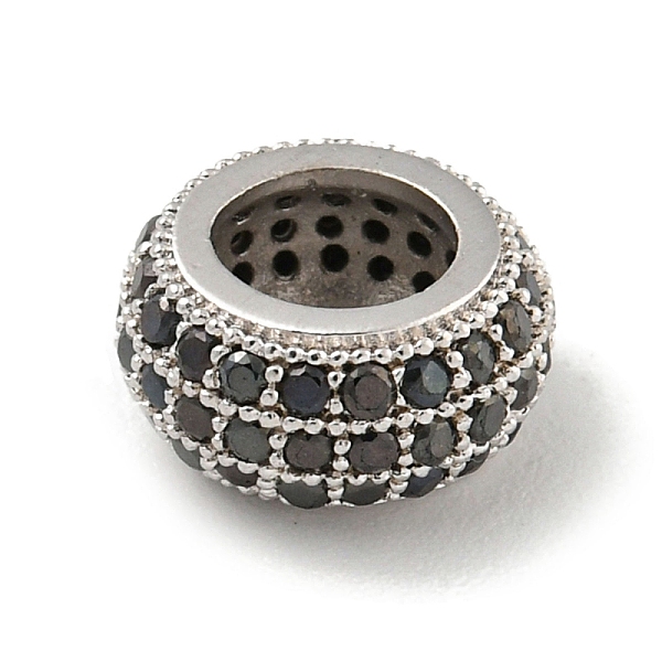

PandaHall Brass Micro Pave Black Cubic Zirconia European Beads, Rondelle, Platinum, 9.5x4.5mm, Hole: 5mm Brass+Cubic Zirconia Rondelle Black