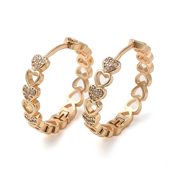 

PandaHall Brass Micro Pave Cubic Zirconia Hoop Earrings for Women, Hollow Heart, Light Gold, 25.5x4.5mm Brass Heart Clear