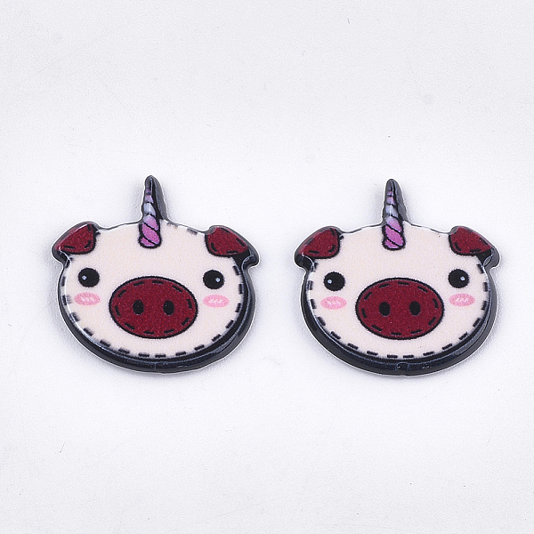 

PandaHall Plastic Cabochons, Cartoon Piggy Pattern, Colorful, 21x20x2mm Plastic Pig