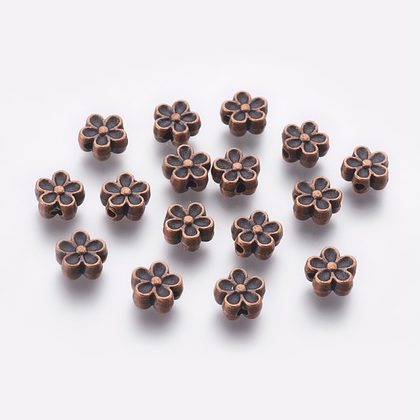 

PandaHall Tibetan Style Beads, Zinc Alloy, Lead Free & Cadmium Free, Flower, Great for Mother's Day Gifts making, Red Copper Color, 7mm in...