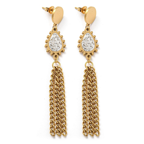 

PandaHall Vacuum Plating Rhinestone Teardrop Dangle Stud Earrings, 304 Stainless Steel Chains Tassel Earrings, Golden, 76x12mm Cubic...