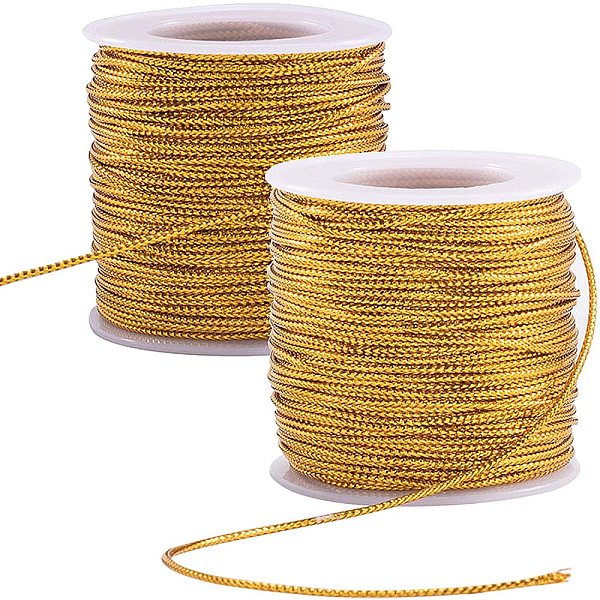 

PandaHall Jewelry Braided Thread Metallic Cords, Gold, 1.3~1.6mm, about 54.68 yards(50m)/roll Plastic Gold