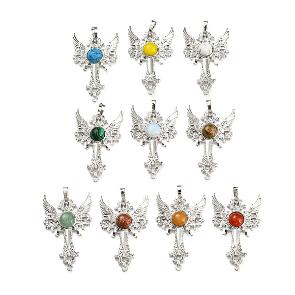 

PandaHall Natural & Synthetic Mixed Gemstone Big Pendants, Cross with Wing Charms, with Platinum Plated Brass Findings, Mixed Dyed and...
