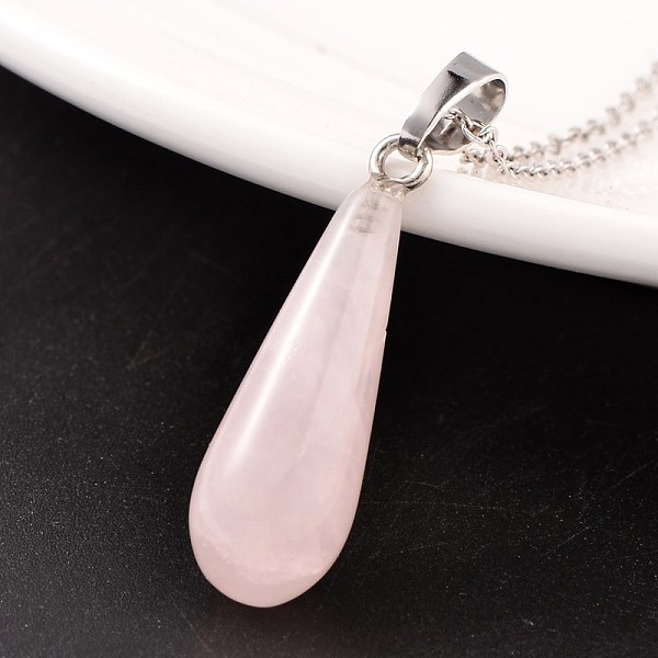 

PandaHall Teardrop Platinum Tone Brass Rose Quartz Pendants, 30x10mm, Hole: 5x8mm Rose Quartz Teardrop