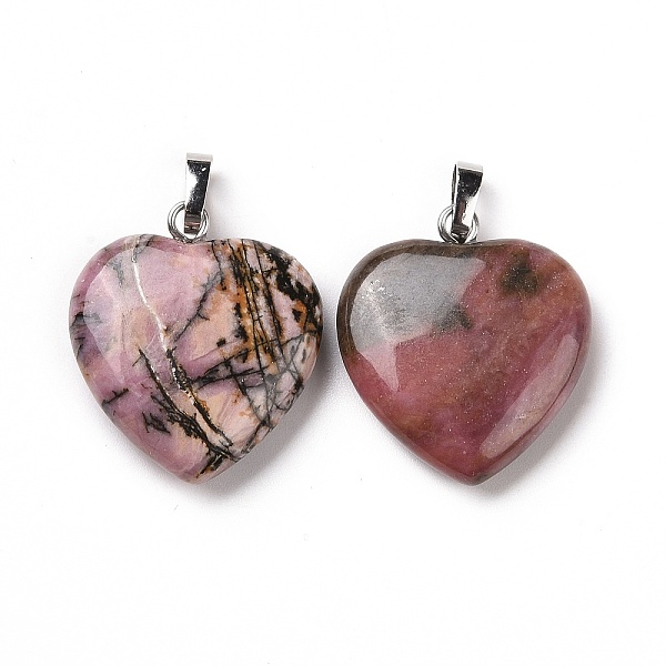 

PandaHall Natural Rhodonite Pendants, Heart, with Brass Findings, Platinum, 22~23x20~20.5x6~7.5mm, Hole: 5x8mm Rhodonite Heart