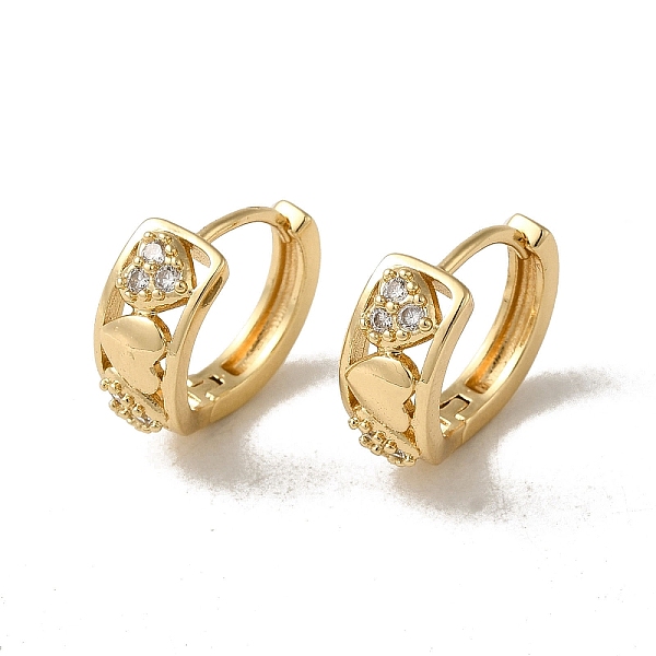 

PandaHall Brass Micro Pave Cubic Zirconia Hoop Earring, Heart, Light Gold, 14.5x6.5mm Brass Heart Clear