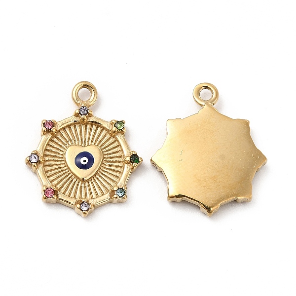 

PandaHall Vacuum Plating 201 Stainless Steel Pendants, with Colorful Rhinestone and Enamel, Sun with Evil Eye Charms, Real 18K Gold Plated..., Multicolor