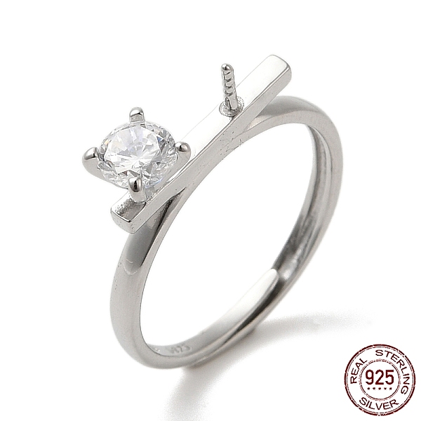 

PandaHall Rhodium Plated 925 Sterling Silver Micro Pave Cubic Zirconia Adjustable Ring Settingss, for Half Drilled Beads, with S925 Stamp..., Clear